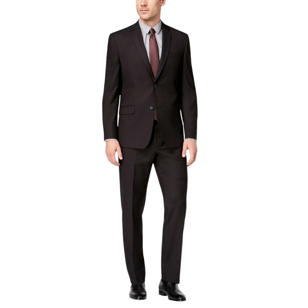Marc New York Mens Modern-fit 2-Pc Suit 42L / 35Wx33L Black Solid Stretch E11163 - Picture 3 of 13